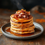 Süßkartoffel-Pancakes mit Chili-Honig & Bacon-Crunch