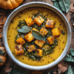 Cremige Butternut-Kürbis-Salbei-Pesto-Suppe