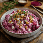 Pasta mit cremiger Ziegenkäse-Rote-Bete-Sauce