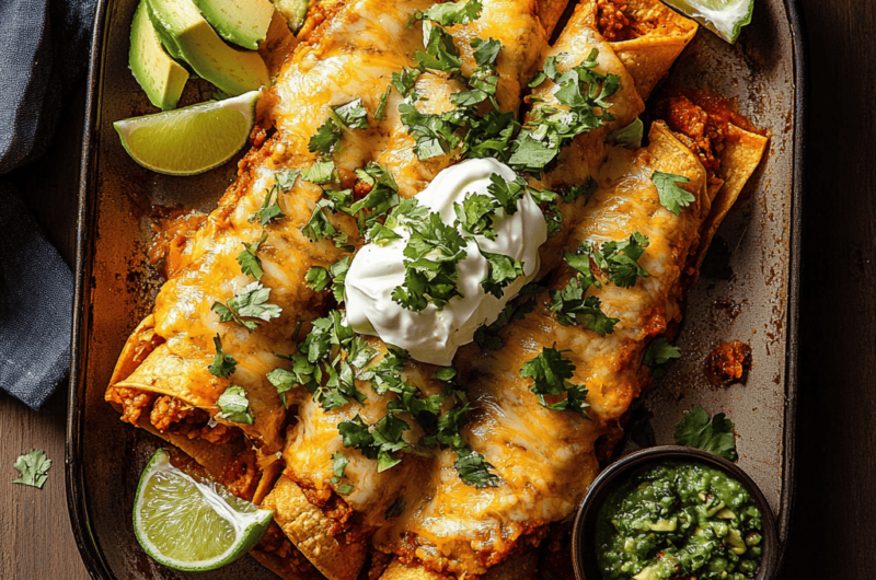 Knusprige gerollte Chipotle-Rindfleisch-Tacos – mit würziger Salsa Verde und geschmolzenem Käse
