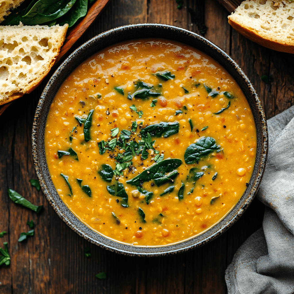 Rauchige Rote-Linsen-Suppe mit Spinat