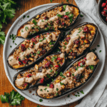 Gefüllte Auberginen mit Quinoa, Cranberries und Pistazien